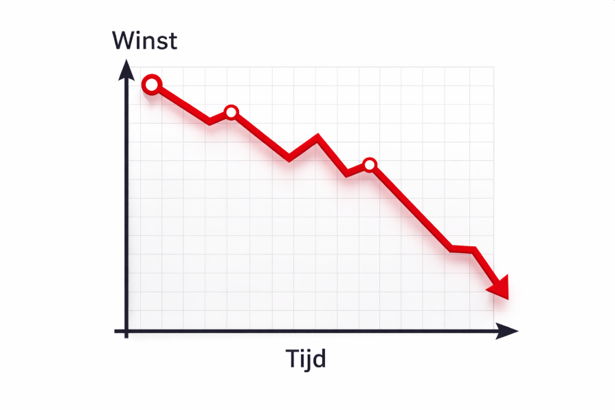 Grafiek: winst daalt over tijd zonder optimalisatie